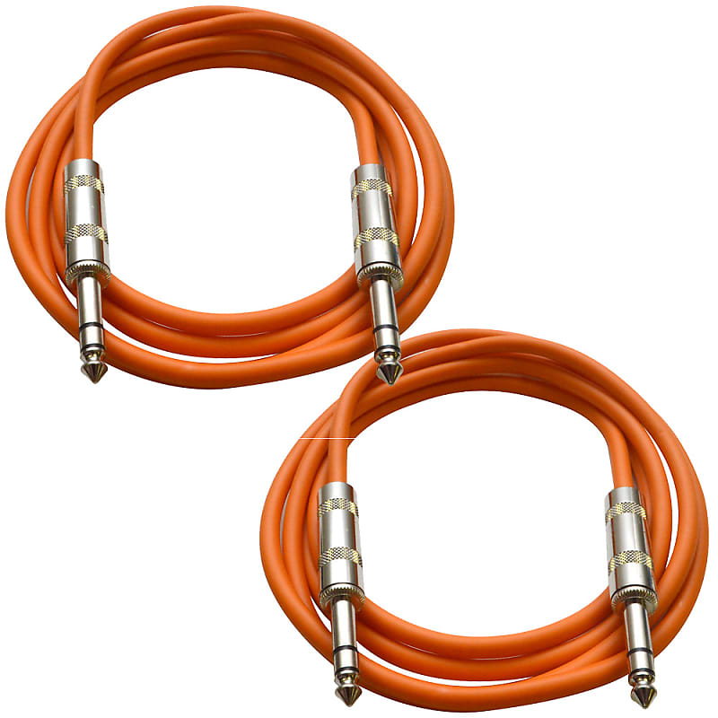 2 Pack of 1/4" TRS Patch Cables 2 Foot Extension Cords Jumper Orange and Orange image 1