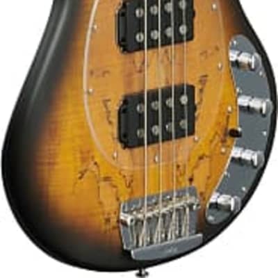 Sterling RAY34HHSM StingRay HH Spalted Maple Top 4-String Bass, Natural Burst image 2
