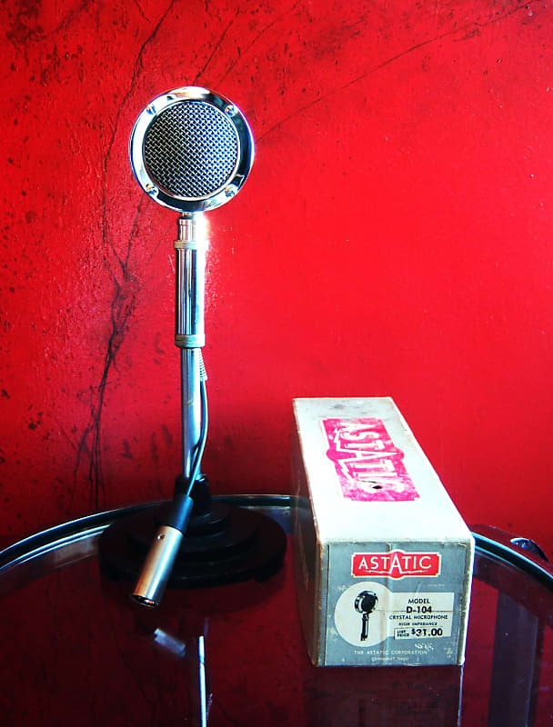 Vintage 1960's Astatic D-104 crystal "Lollipop" microphone Chrome w F-11 adapter & box Hi Z harp HAM radio JT30 T3 DR10 image 1