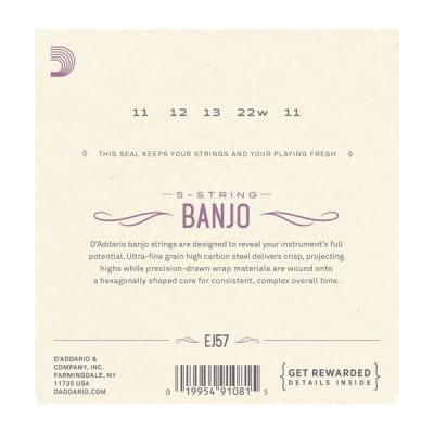 D'Addario EJ57 5-String Banjo Strings, Nickel, Custom Medium, 11-22 image 3