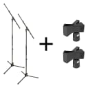 Two for One BLOWOUT: QTY (2) JamStands Mic Stands w/ Telescoping Boom, JS-MCTB200, JS-MC1 Mic Clips