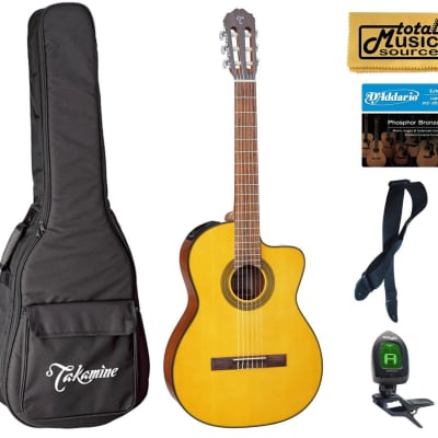 Takamine G Series GC1CE-NAT Acoustic-Electric Classical Cutaway Guitar, Natural Bag Bundle image 1