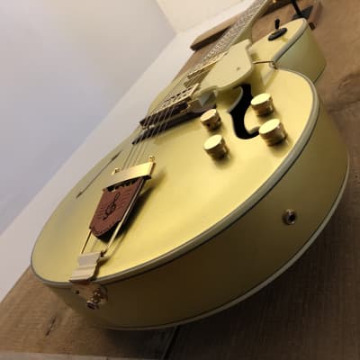 Dot on Shaft Carparelli Hollow Body Archtop Guitar Gold Metallic w/ Hard Case image 8
