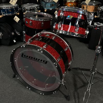 Ludwig 50th Anniversary Vistalite Pro Beat 24/16/13" Drum Set Kit in Red Sparkle/Smoke/Red Sparkle from NAMM image 3