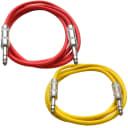 2 Pack of 1/4" TRS Patch Cables 3 Foot Extension Cords Jumper Red and Yellow