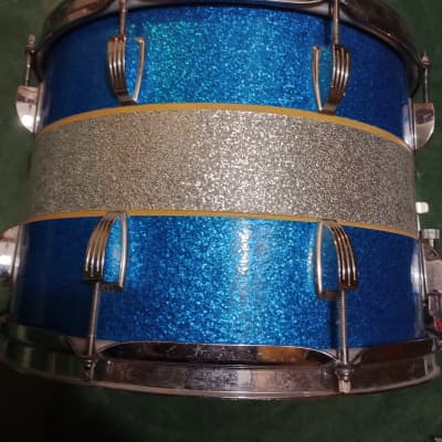 Ludwig 14"(Diameter)x10"(depth) Marching Snare Drum 1970's - Blue and Silver Sparkle image 2