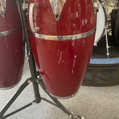 L.P. "Patato" model Classic Fiberglass Vintage 11" and 113/4" congas with super stand 1990 - Burgandy Red image 2