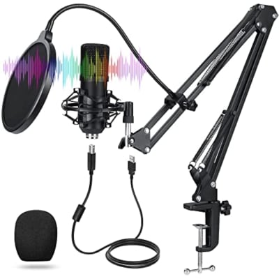 Podcast Equipment Bundle, Condenser Microphone Kit With Live Sound Card And  Adjustable Mic Stand For Studio Recording Vocals, Voice Overs, Streaming  Broadcast And  Videos