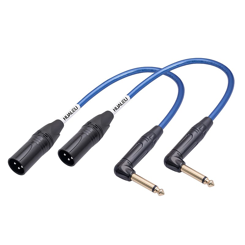 1/4" TS to XLR 3Pin Male Audio Cable,6.35mm TS Mono Right Angle to XLR Male 3pin,6N OFC+Silver Plated HI-END Audio Cable for Micphone Mixer-1FT 2Pack image 1