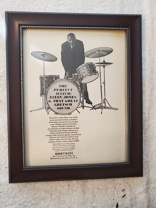 1961 Gretsch Drums promotional Ad Framed Elvin Jones Original image 1