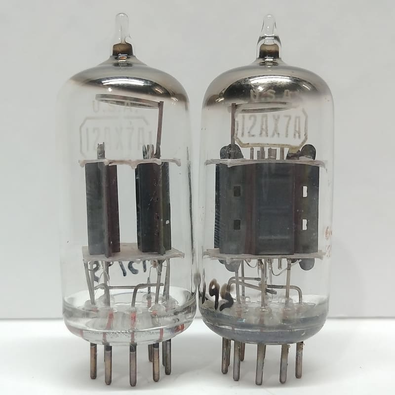 1960's Pair RCA 12AX7A Tubes *TEST STRONG* Short Plate 7025 12AX7 Guitar  Amp HIFI