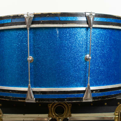 1970s Slingerland 10x26 Sparkling Blue Pearl Scotch Bass Drum image 6