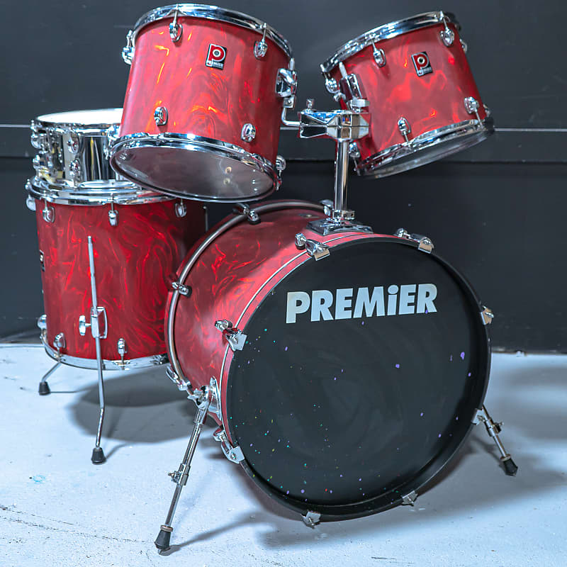 Premier 5 Piece England Drum Kit - 22 / 16 / 14 / 13 / 12 - Red Satin Swirl image 1
