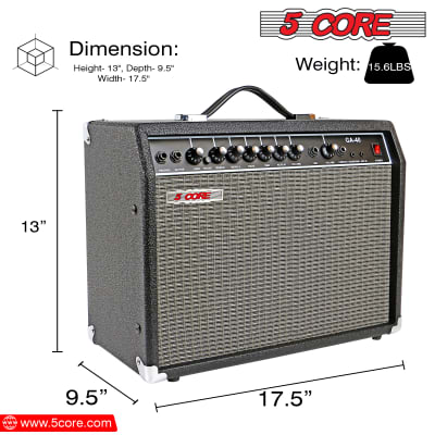 5 Core Electric Guitar Amplifier 40W Solid State Mini Bass Amp w 8” 4-Ohm Speaker EQ Controls Drive Delay ¼” Microphone Input Aux in & Headphone Jack for Studio & Stage for Studio & Stage- GA 40 BLK image 2