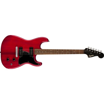 Squier Paranormal Strat-O-Sonic Guitar, Laurel Fretboard Crimson Red Transparent image 1