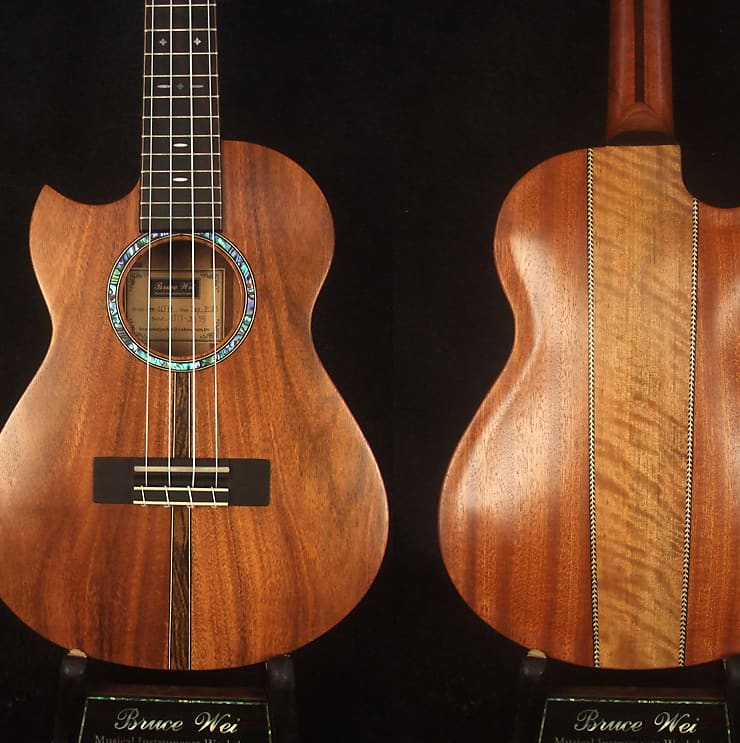 Bruce Wei Solid Acacia, Mahogany Left-handed ArchBack Tenor Ukulele, MOP Inlay UJ17-2599 image 1