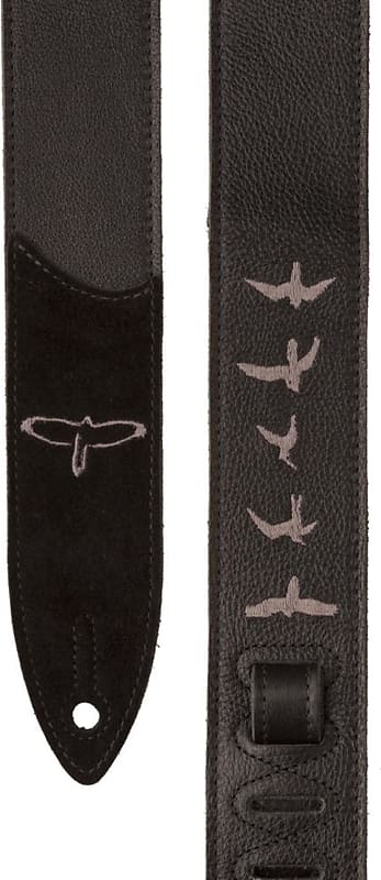 PRS Premium Leather 2 Strap Embroidered Birds Guitar Strap, Black