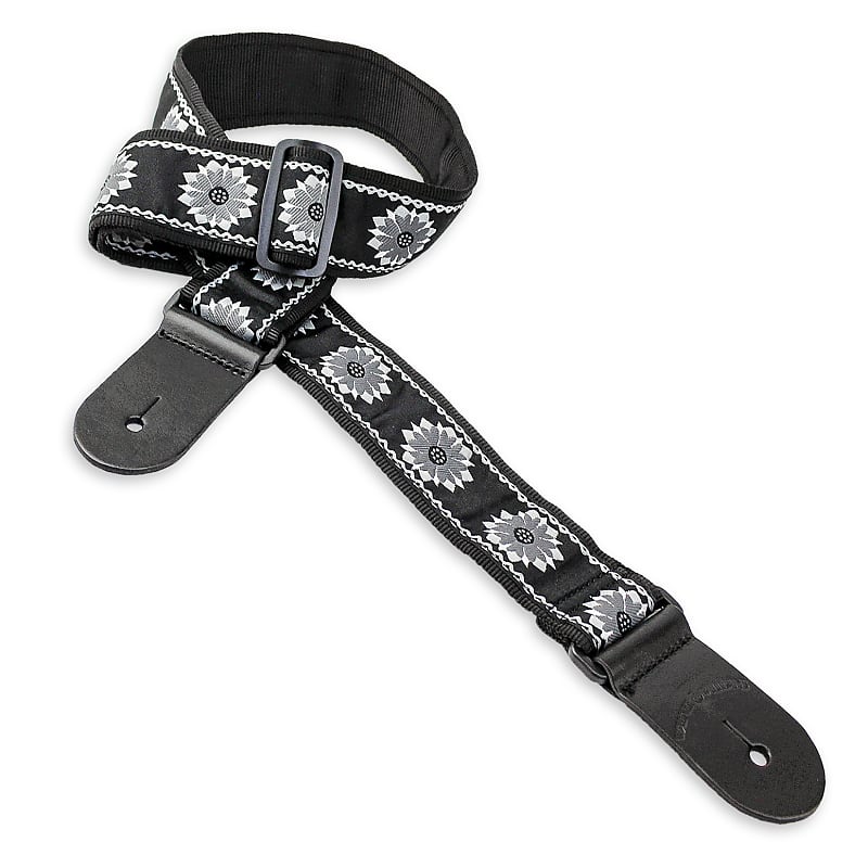 Walker and Williams Vintage Series H-23 Tapestry Woven Guitar Strap Black &  Silver