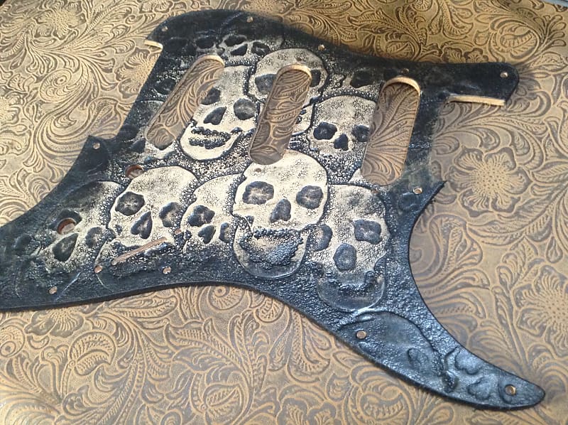 Custom Tooled Leather Skull/Skulls Pickguard Fits | Reverb Canada