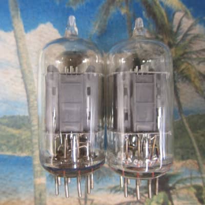 Pr Vintage GE 12AU7A Tubes 1960s, USA, Clear Top Gray Plates, STRONG 1960s Clear image 1