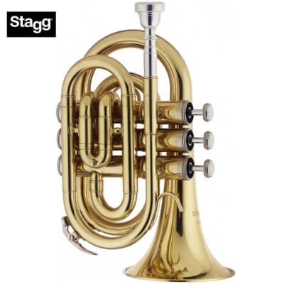 Stagg WS-TR245S ML-Bore, Brass Body Bb Pocket Trumpet w/Soft Case & Mouthpiece 7C Silver Plated image 1