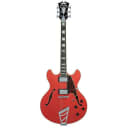D'Angelico Guitars Premier DC Double-Cutaway Semi-Hollow Body Electric Guitar with Stairstep Tailpiece, Fiesta Red
