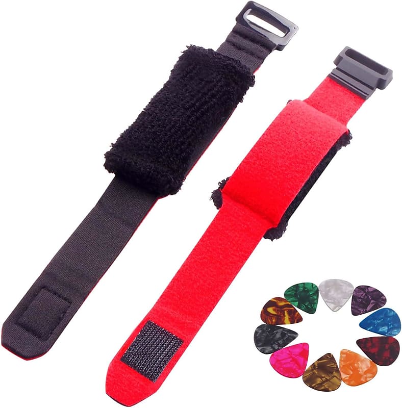 Guitar Fret String Mute Damper Wrap Bass Muting Strap, Cover Noise Tape Strings Dampener Muter for 4 String, 6 String Electric Guitar Instruments, Red, 2PC (Small, Medium) image 1