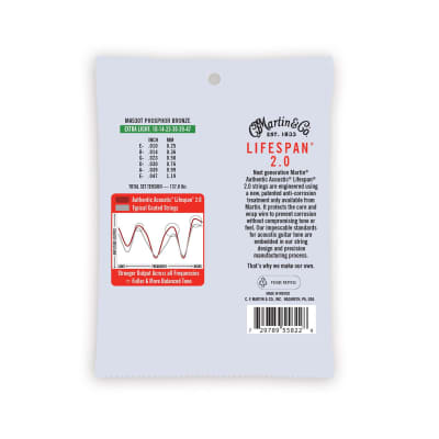 Martin MA530T Authentic Acoustic Lifespan 92/8 Phosphor Bronze Extra Light Guitar Strings. 10-47 image 2