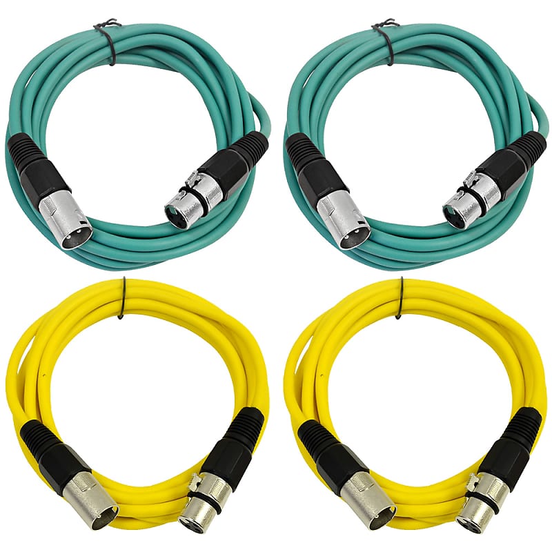 4 Pack of XLR Patch Cables 6 Foot Extension Cords Jumper - Green and Yellow image 1