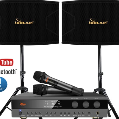 IDOLmain 12" 1500W Speakers With 4000W Digital Mixing Amplifier And Dual Wireless Microphones Karaoke System image 1