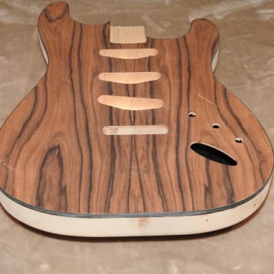 Unfinished Strat 2 Piece Alder With a Book Marched 2 Piece Black Walnut Top Bound in Black 4lbs 1.8oz! image 6