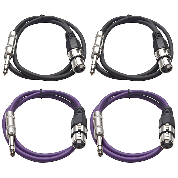 Seismic Audio SATRXL-F3-2BLACK2PURPLE 1/4" TRS Male to XLR Female Patch Cables - 3' (4-Pack) image 1