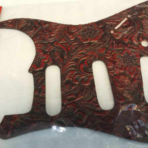 Leather Pickguard, fits Stratocaster, Floral style, Red image 3