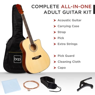 Best Choice Products Full Size Beginner Acoustic Guitar Set with Case, Strap, Capo - 41in-Dark Brown image 9
