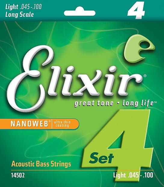 Elixir 14502 Nanoweb 80/20 Bronze Long Scale Acoustic Bass Strings - Light (45-100) image 1