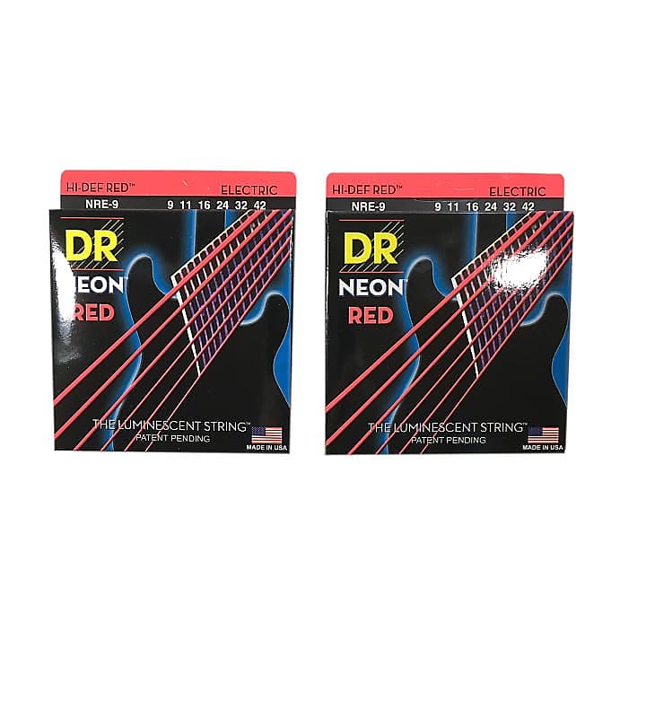 DR Strings Guitar Strings 2 Pack Electric Neon Red 09-42 Light