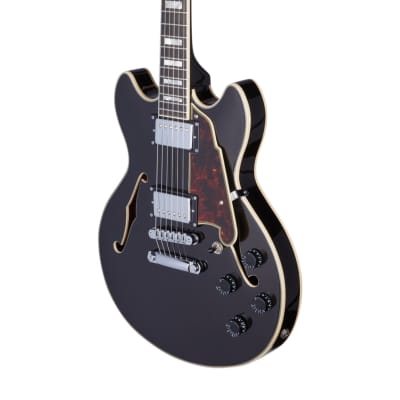 D'Angelico Premier Mini DC Semi-Hollow Body Electric Guitar, Black Flake w/Gig Bag image 4