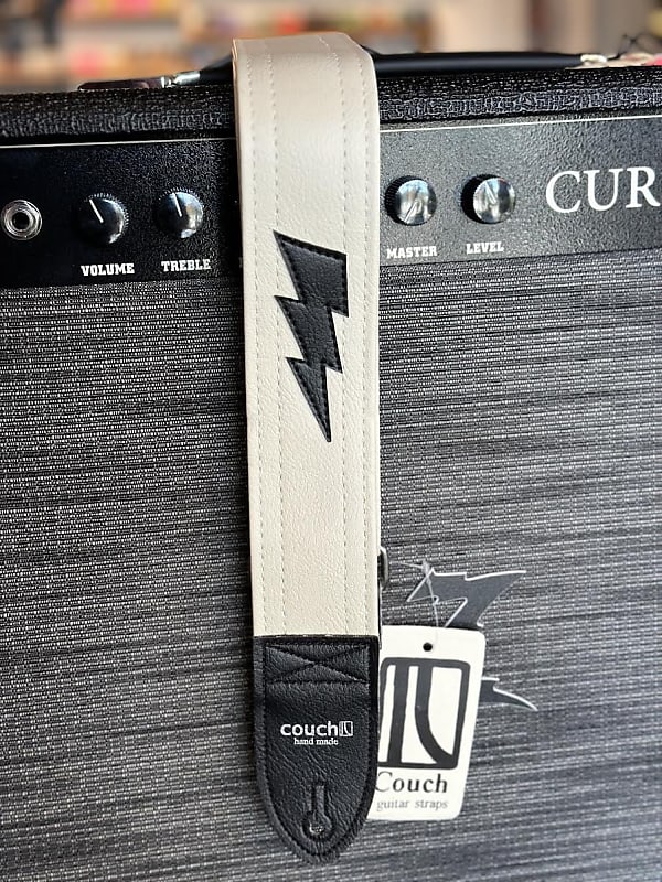 Couch Guitar Strap A026B Lightning Bolt White with Black Reverb