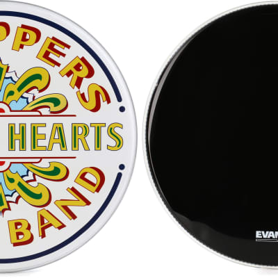 Evans Inked Sgt. Pepper 50th Anniversary Bass Drumhead - 22 inch  Bundle with Evans EQ3 Resonant Black Bass Drumhead - 24 inch - With Port Hole image 1