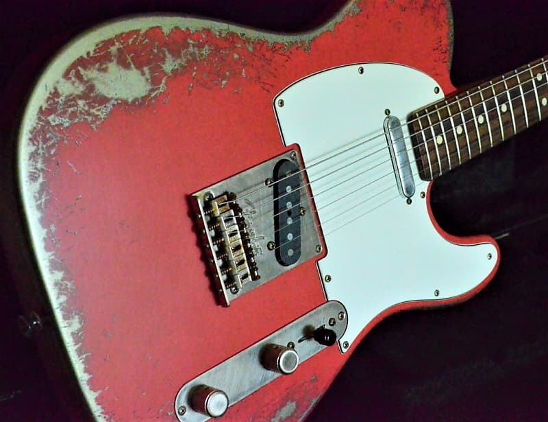 American Fender Telecaster Heavy Relic  Fiesta Red on Jade Green Metallic Custom Shop Pickups image 1