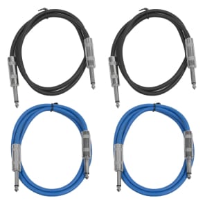Seismic Audio SASTSX-3-2BLACK2BLUE 1/4" TS Male to 1/4" TS Male Patch Cables - 3' (4-Pack)