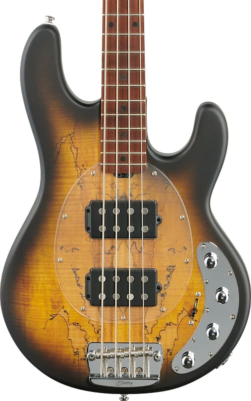 Sterling RAY34HHSM StingRay HH Spalted Maple Top 4-String Bass, Natural Burst image 1
