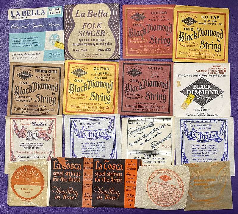 vintage 1930s case candy Black Diamond  La Bella La Tosca Guitar strings  1940s 1950s image 1