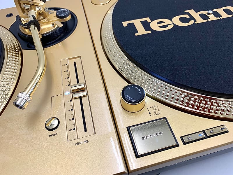 2 Technics SL-1200 MK5 Custom Gold Turntables with White LED