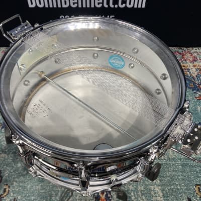 Ludwig No. 411 Super-Sensitive 6.5x14" 10-Lug Aluminum Snare Drum with Pointed Blue/Olive Badge 1976 - 1977 - Chrome-Plated image 21