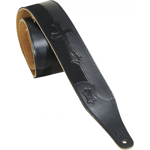 Levy's M17CX-BLK 2.5" Carving Leather Guitar Strap w/ Cross Embroidery image 1