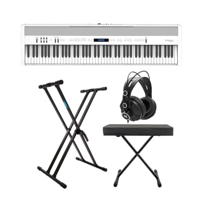 Roland FP-60X-WH 88-Key Digital Piano (White) with Adjustable Stand, Bench, and Closed-Back Studio Headphones (4 Items)