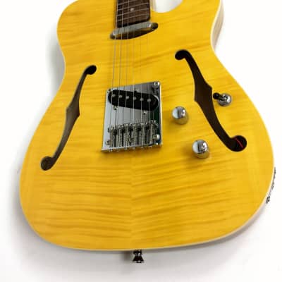 Haze HSTL 1901 2FH THRU Semi-Hollow Body Electric Guitar,Yellow Flame Maple+Free Bag image 1