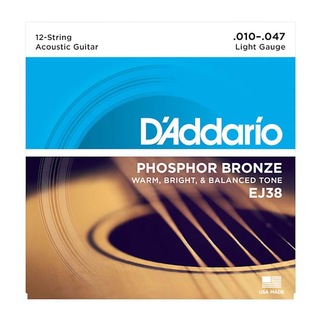 D'Addario EJ38 Light Gauge .010-.047 Phosphor Bronze 12-String Acoustic Guitar Strings image 1