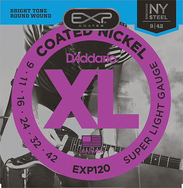 D'Addario EXP120 Coated Electric Guitar Strings, Super Light Gauge image 1